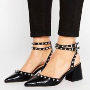 ASOS Black Stud Block Heel w/ Ankle Straps